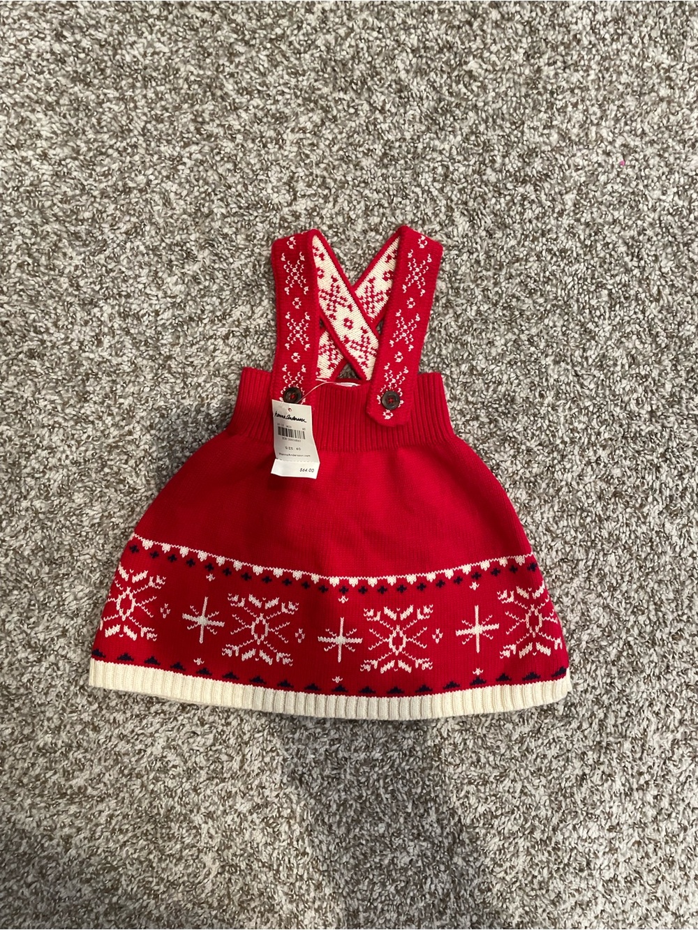 Hanna Andersson Red Knit Suspender Dress with Ivory Snowflake Straps